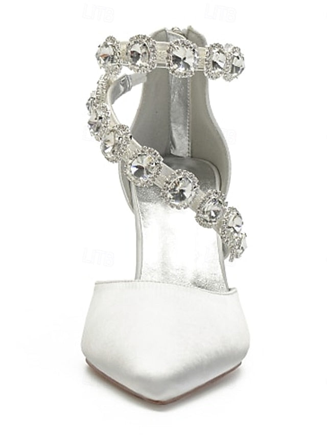 Purple Rhinestone Satin High Women's Shoes Heel with FashionChic