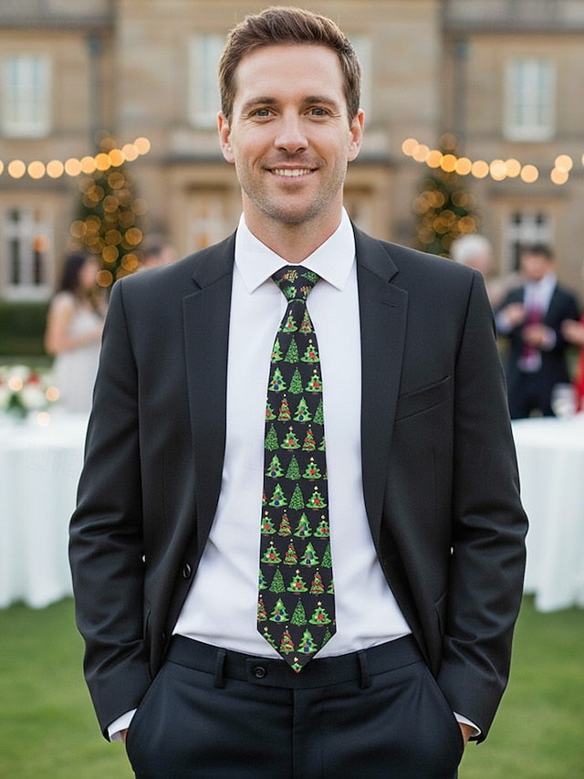 Fun Polyester Tree Men's Christmas Silk Santa – and Tie FashionChic