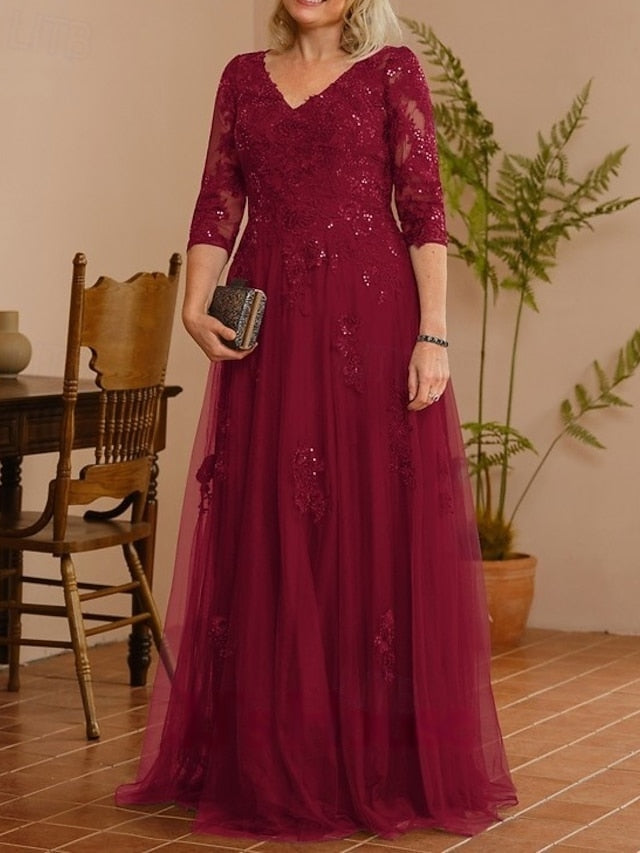 of V Mother Wedding Guest Dress A-Line the Neck Bride Elegant FashionChic