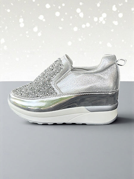 with Women's Black Glitter Metallic Slip-On Sneakers FashionChic