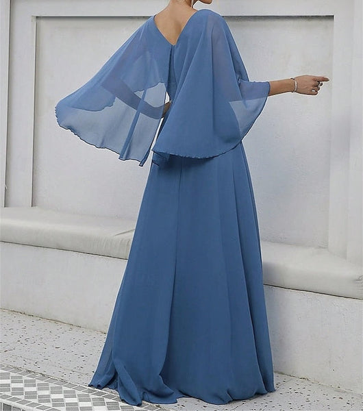 of Mother Dress the Floor Neck Bride Elegant V Party FashionChic