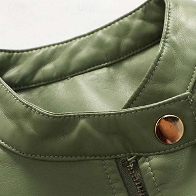 Pocket Jacket Zipper Comfortable Faux Leather Women's FashionChic