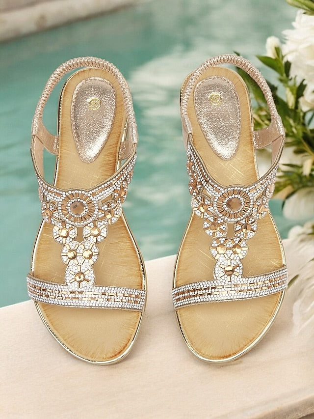– Sandals Embellished Rhinestone Women's Elegant T-Strap FashionChic