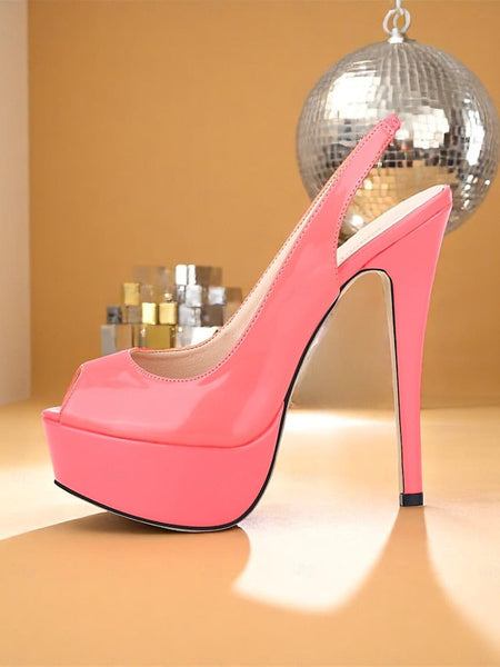 Women's Platform Stiletto PU Orange Leather Heels Patent FashionChic