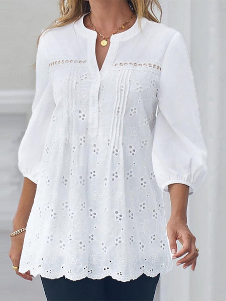 Women's Blouse Solid Color Elegant Daily Stylish 3/4 Length FashionChic