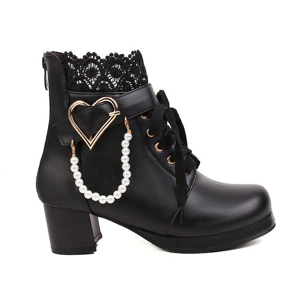 Ankle Women's – Wedding Bridal Lace-Up White Boots Shoes FashionChic