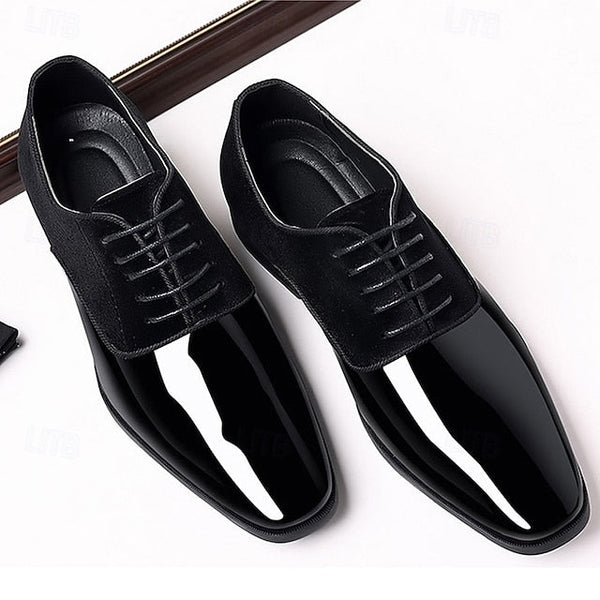 Patent Leather Dress with Navy Oxford Shoes Men's Blue FashionChic