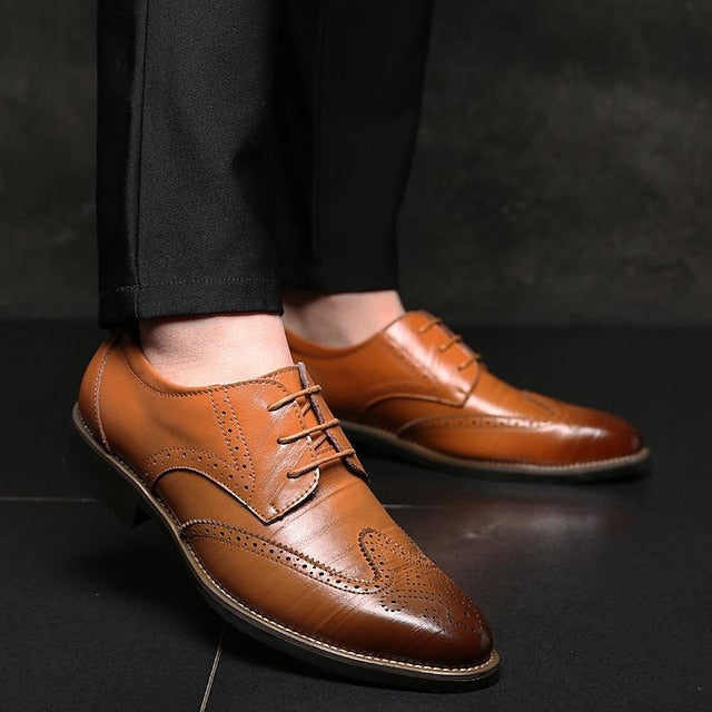 Shoes Classic Oxford Faux Brogue with Men's Blue Leather FashionChic