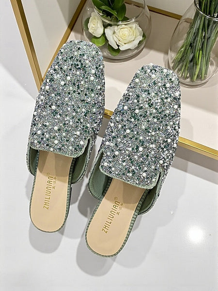 - and Women's Pink Pearl Mules Rhinestone Embellished FashionChic