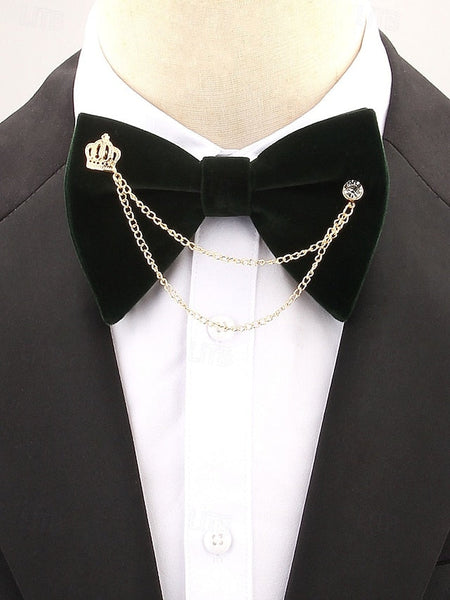 Crown Men's and with Bow Velvet Chain Detail Tie – FashionChic