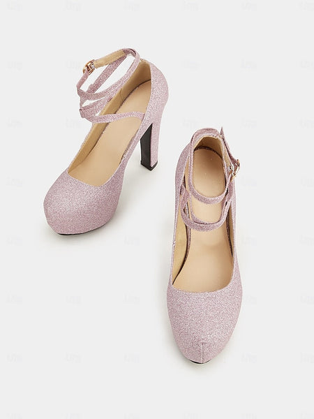 Ankle Glitter Heels Platform – Pink Women's with Strap FashionChic
