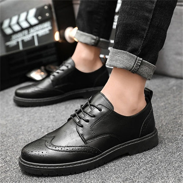 – Brogue Leather Men's Classic Oxford Shoes Black Faux FashionChic