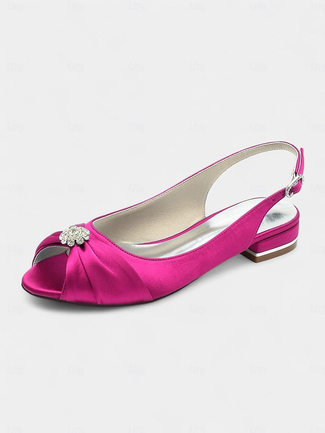 Women's Wedding Heels with Crystal Satin Slingback FashionChic