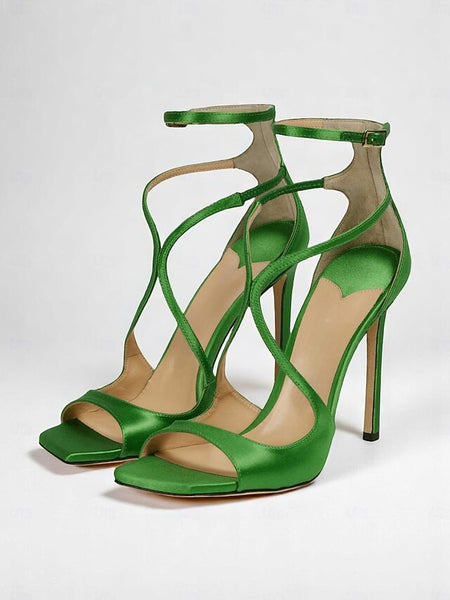 Stiletto Crisscross Heels Elegant - Women's Satin Lavender FashionChic