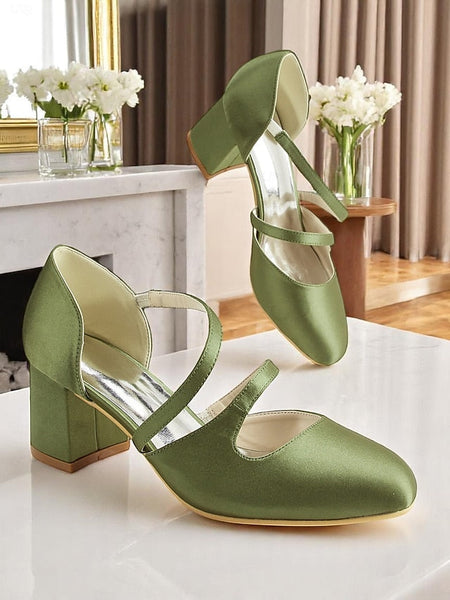 Green Elegant Women's Mary Heels 1950s Jane Satin Block – FashionChic