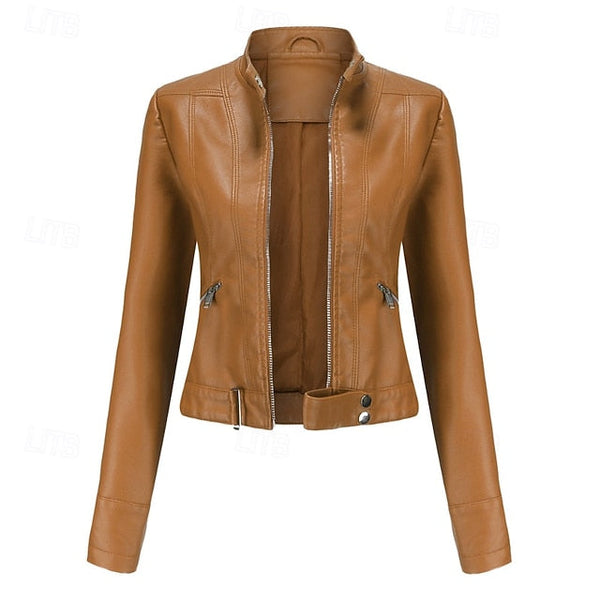 Women's Leather Faux Jacket Pocket Zipper Comfortable FashionChic