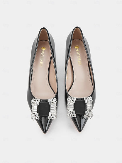 Embellished with Patent Leather Women's Crystal Black Pumps FashionChic