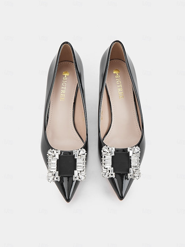 Black Patent with Leather Women's Embellished Crystal Pumps FashionChic
