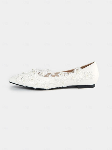Shoes White and Floral with Wedding Design Lace Appliqué Mesh FashionChic