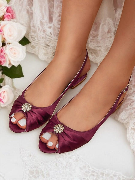 Women's Wedding Heels with Crystal Satin Slingback FashionChic