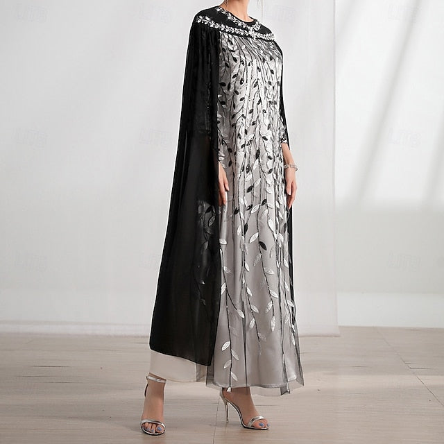 Cape Bride Neck A-Line the Crew Dress Elegant of Mother FashionChic