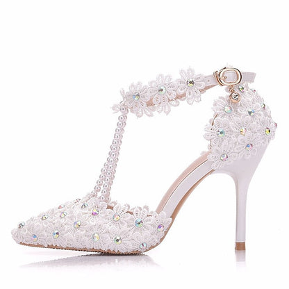Wedding Shoes Heel Pointed High Women's Lace Bridal FashionChic