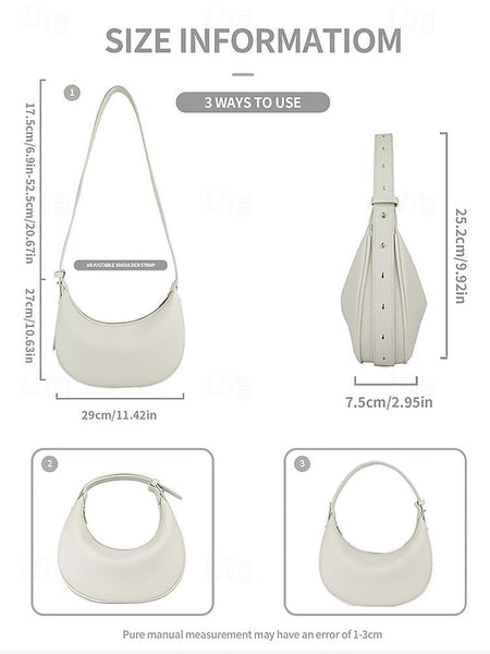 - Shoulder White Stylish Women's Elegant Crescent Bag FashionChic