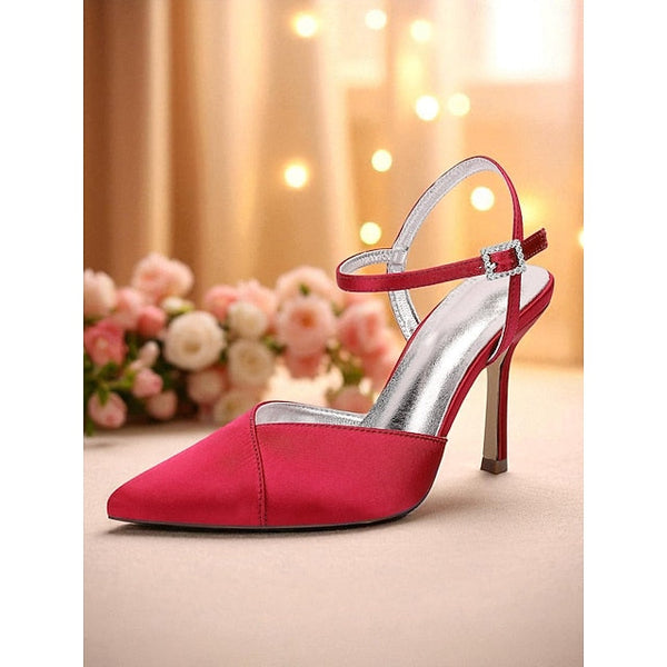 Women's Green - Ankle Strap Heels Satin with Stiletto FashionChic