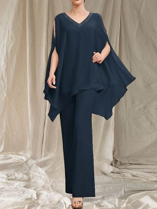 Neck the Guest Bride of V Wedding Pantsuit Dress Mother Elegant FashionChic
