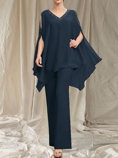 Neck the Guest Bride of V Wedding Pantsuit Dress Mother Elegant FashionChic