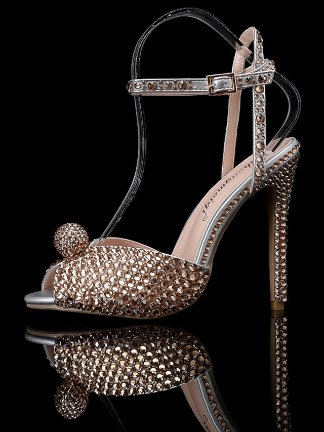 Sandals Rhinestone Embellished Stiletto Women's Heel with FashionChic