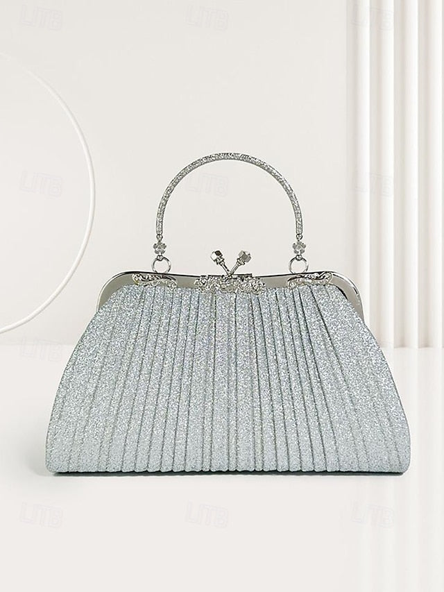 with Pleated Glitter Women's Vintage Clutch Evening Purse FashionChic