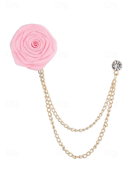 Elegant with – Rose Lapel Red Chain Gold Pin Men's FashionChic