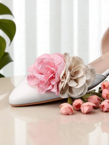 White Flats and Women's Beige Flower Wedding with Pink FashionChic