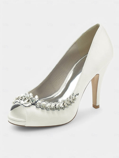 Peep-Toe Luxury – Embellishment Satin Crystal Blue with Heels FashionChic