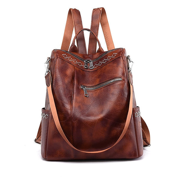 Large Backpack Women's - Leather Multi-Function Capacity FashionChic