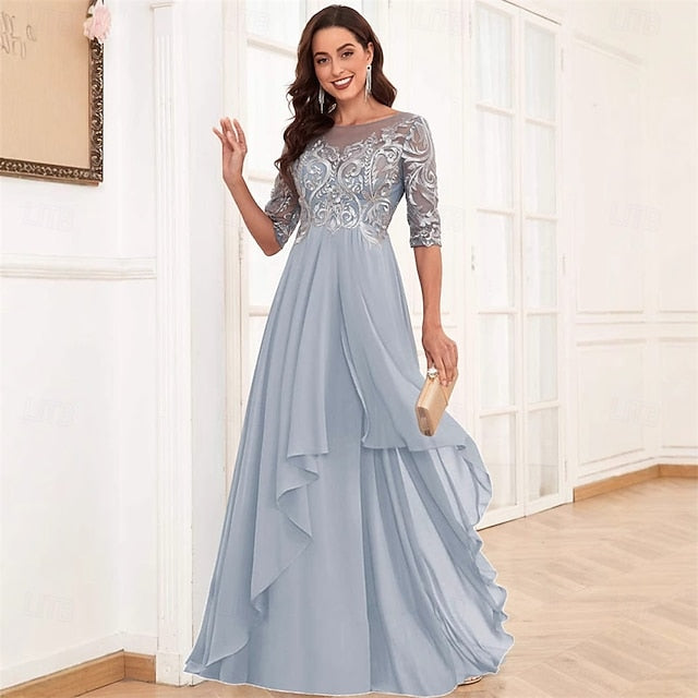 of Dress Mother Neck Elegant Simple Floor the Crew Bride FashionChic