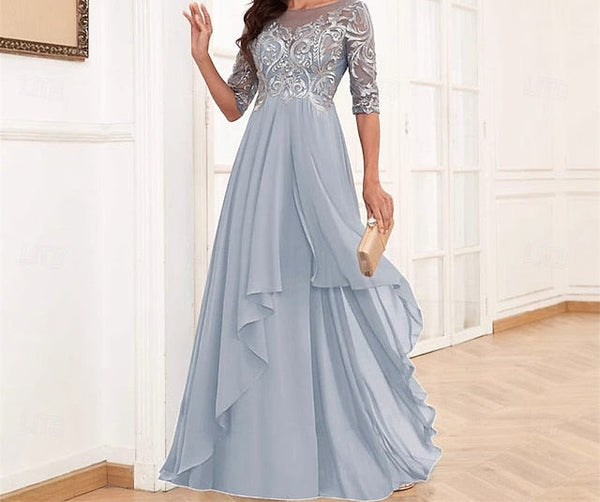 Dress Neck Crew the Mother Floor of Elegant Bride Simple FashionChic