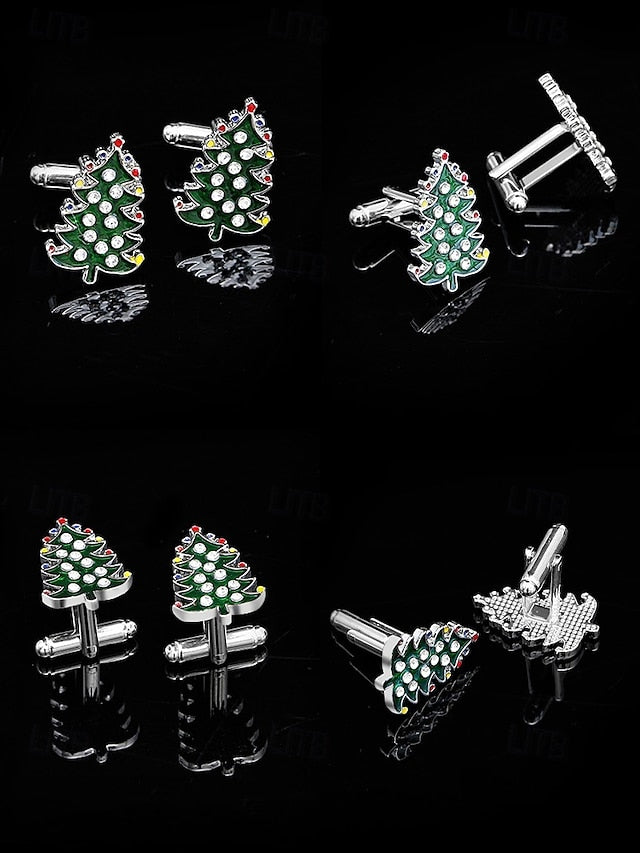 Festive Men's - and Cufflinks Clip Tree Set Christmas Tie FashionChic