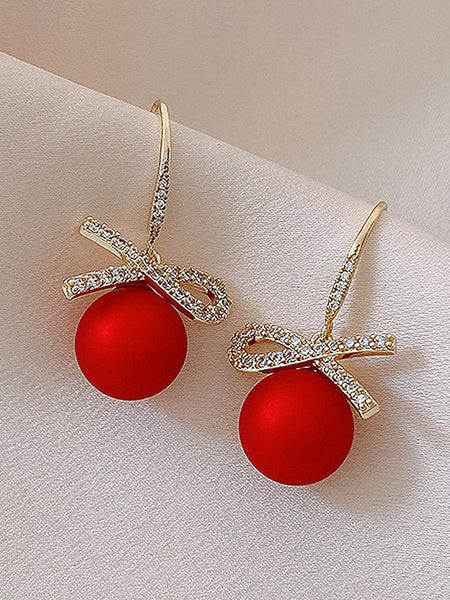 and Rhinestone with Pearl Earrings Christmas Women's Bow FashionChic