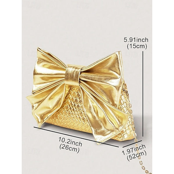 Oversized Faux Leather Bag Women's Clutch Bow with Gold FashionChic