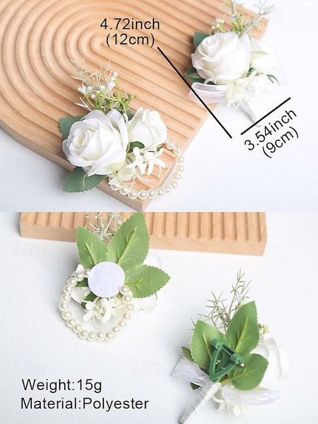 White Boutonniere and Set Corsage Rose – Wrist Elegant FashionChic