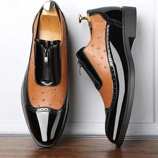 Tan with Men's Patent Formal Shoes Colorblock and Black FashionChic