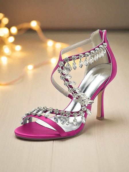 with High Sandals White Women's Heel Rhinestone Strappy FashionChic