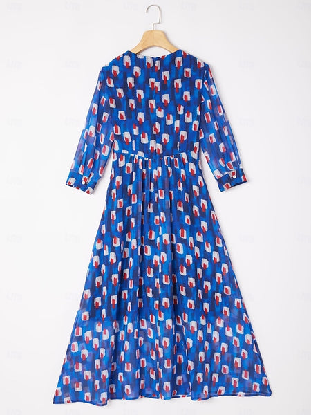 Geometric Color-Block Chiffon Maxi Dress