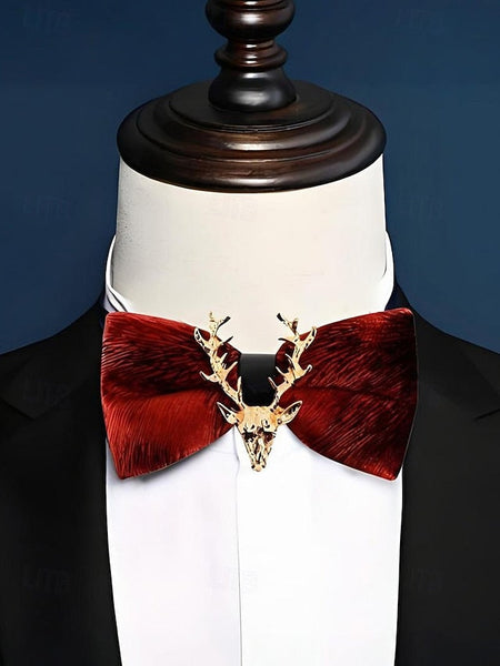 Bow Gold Men's Velvet Pin with Tie Head Deer FashionChic