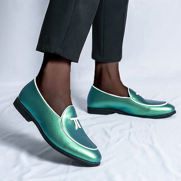 with Leather Patent Yellow Black Faux Men's Loafers Trim FashionChic