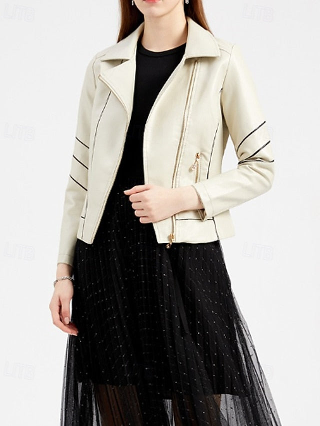 Women's Pocket Zipper Comfortable Leather Faux Jacket FashionChic