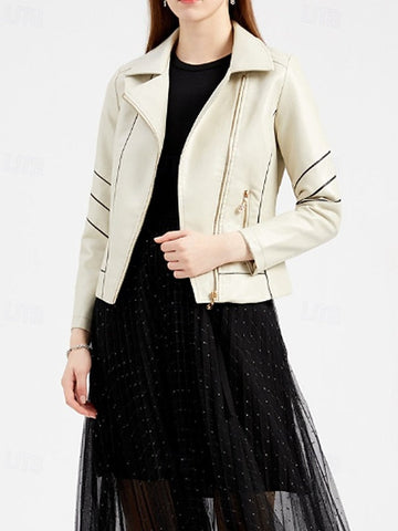 Women's Pocket Zipper Comfortable Leather Faux Jacket FashionChic