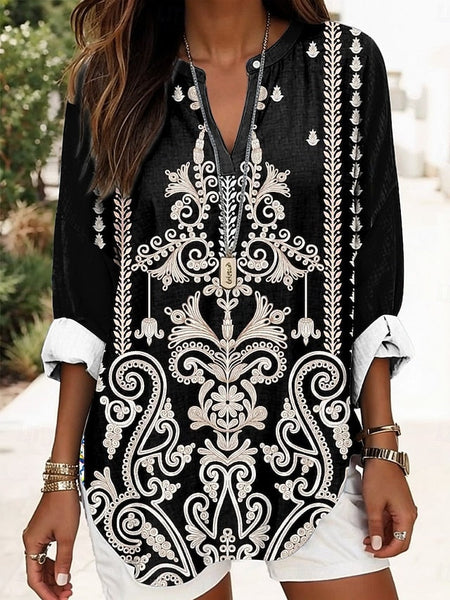 Women's Blouse Linen Like Breathable Lightweight Tunic V FashionChic